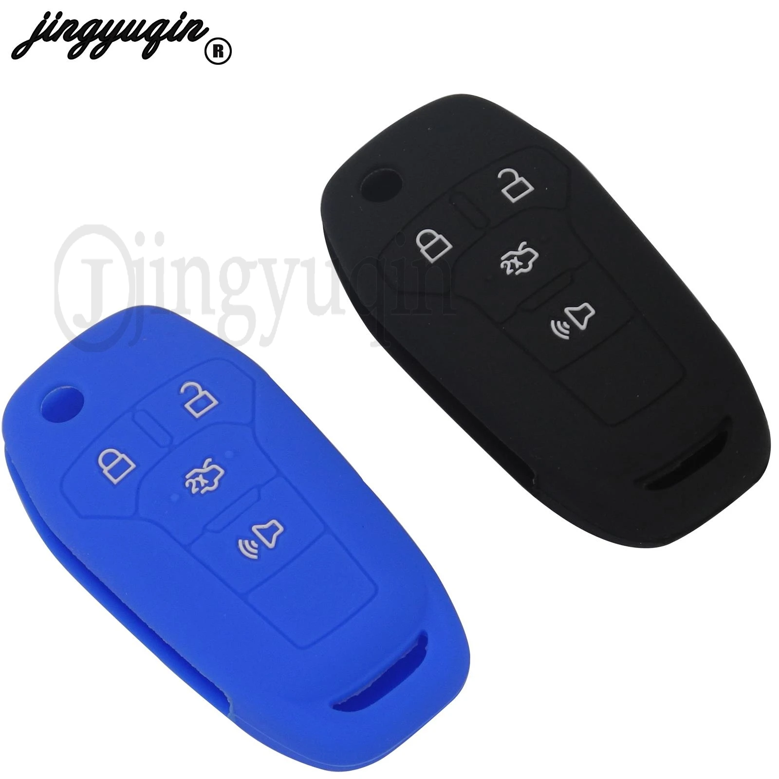 jingyuqin 30 Silicone key fob cover case shell holder for ford ka 2017 Focus Fiesta fusion Mustang Explorer flip 4Button keyless