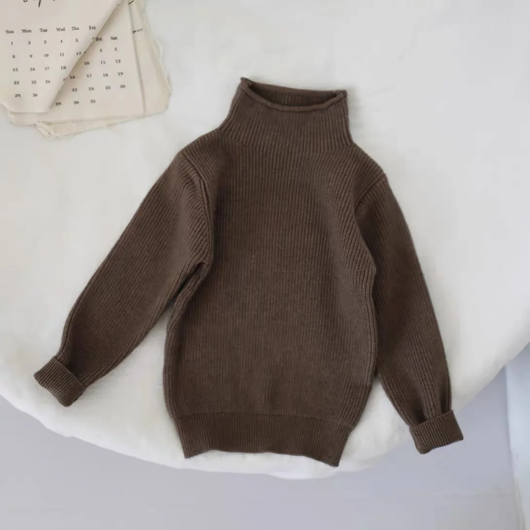 2023 neue Kinder Pullover 1-8T Einfarbig Rollkragen Jungen Stricken Pullover Herbst Winter Mädchen Baby Warme Basis tops Kinder Pullover – Detail 5