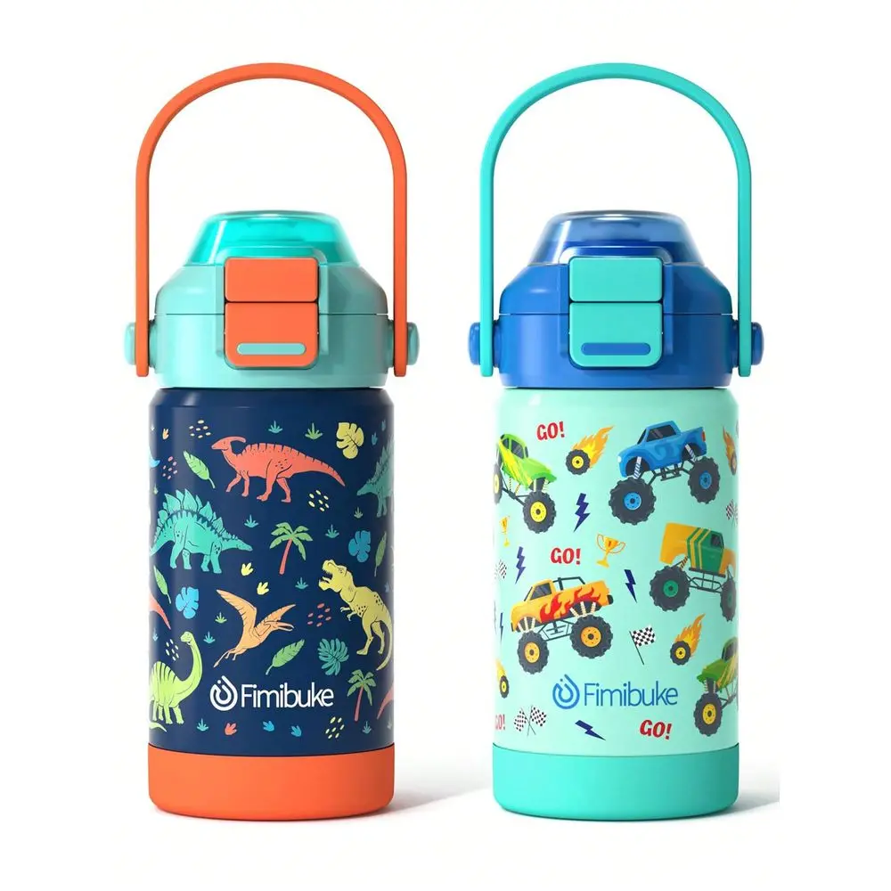 

Insulated Water Bottle With PopOpen Straw Spout 2In1 Lid,14oz Kids Cups With Stainless Steel Leak Proof For School Travel Boys