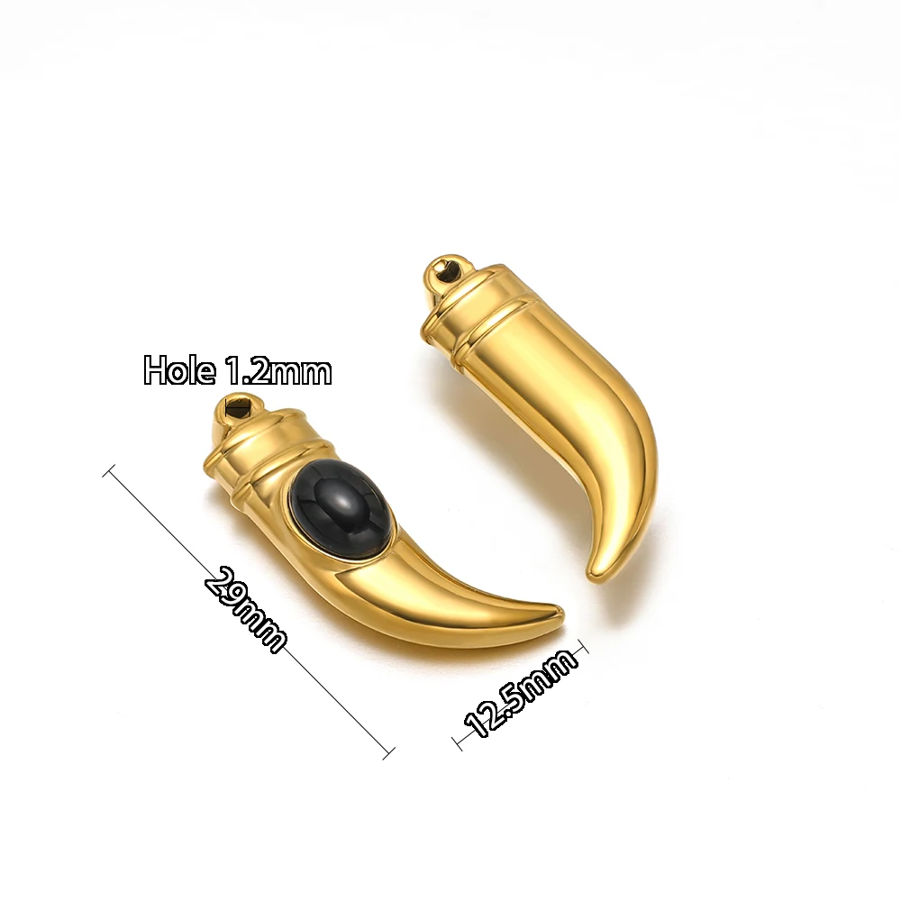 5pcs Gold Stainless Steel Natural Stone Pepper Ox Horn Charms for DIY Women Necklace Pendants Jewelry Bracelet Earrings Making