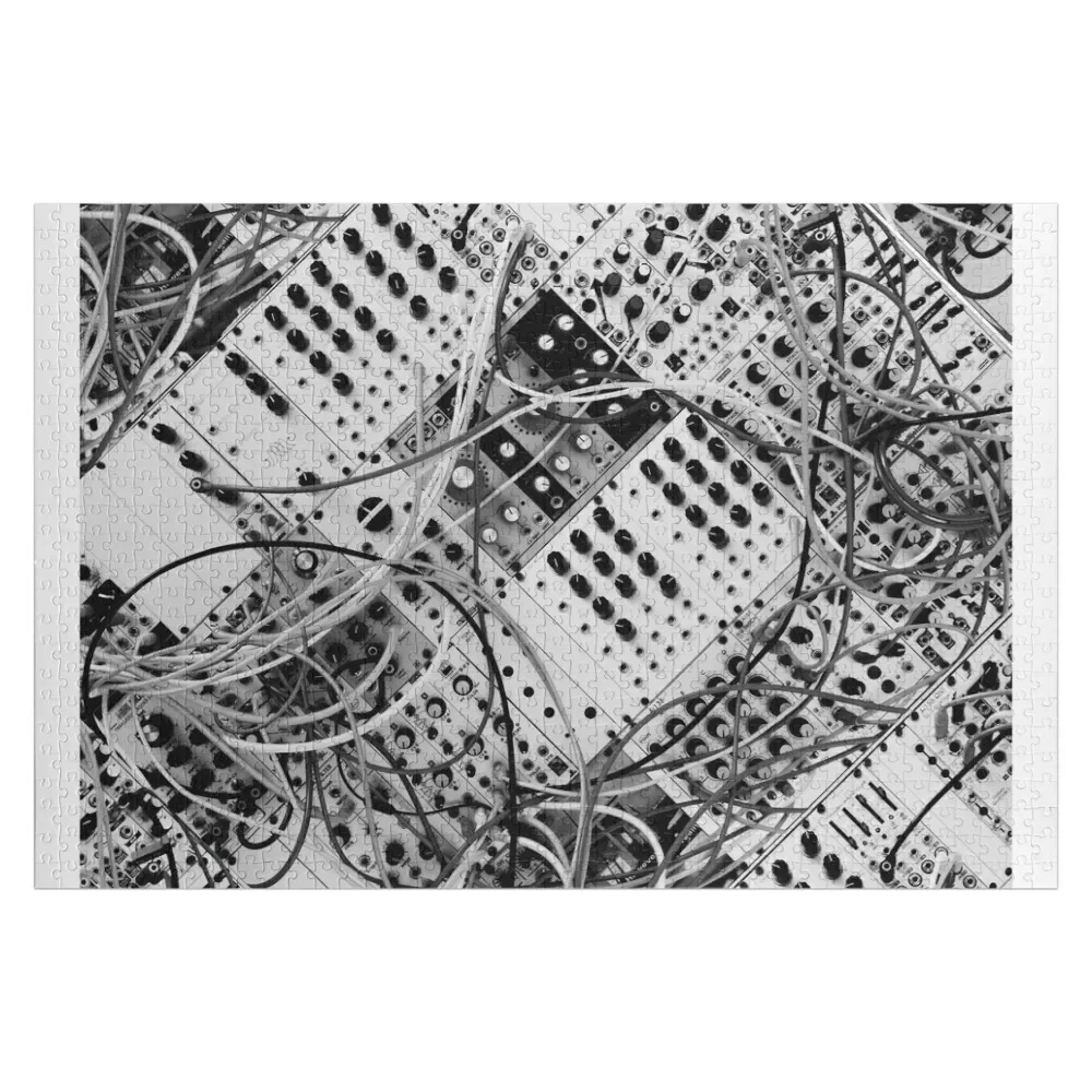 

analog synthesizer - diagonal black and white illustration Jigsaw Puzzle Custom Gifts Iq Puzzle