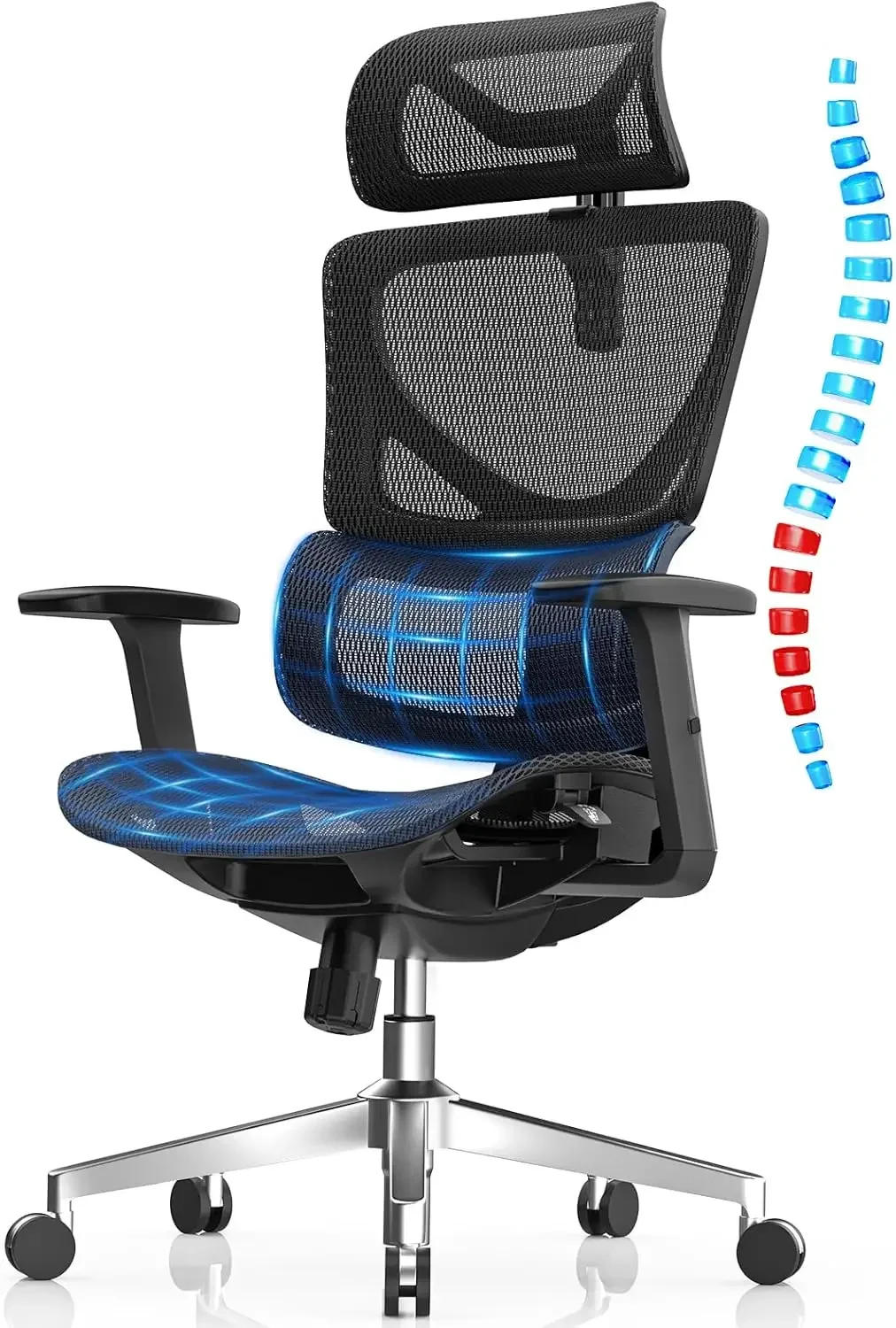 Cadeira de escritório ergonômica Mesh com apoio lombar Profundidade do assento ajustável, Home Desk Chairs, Back Height ajustável