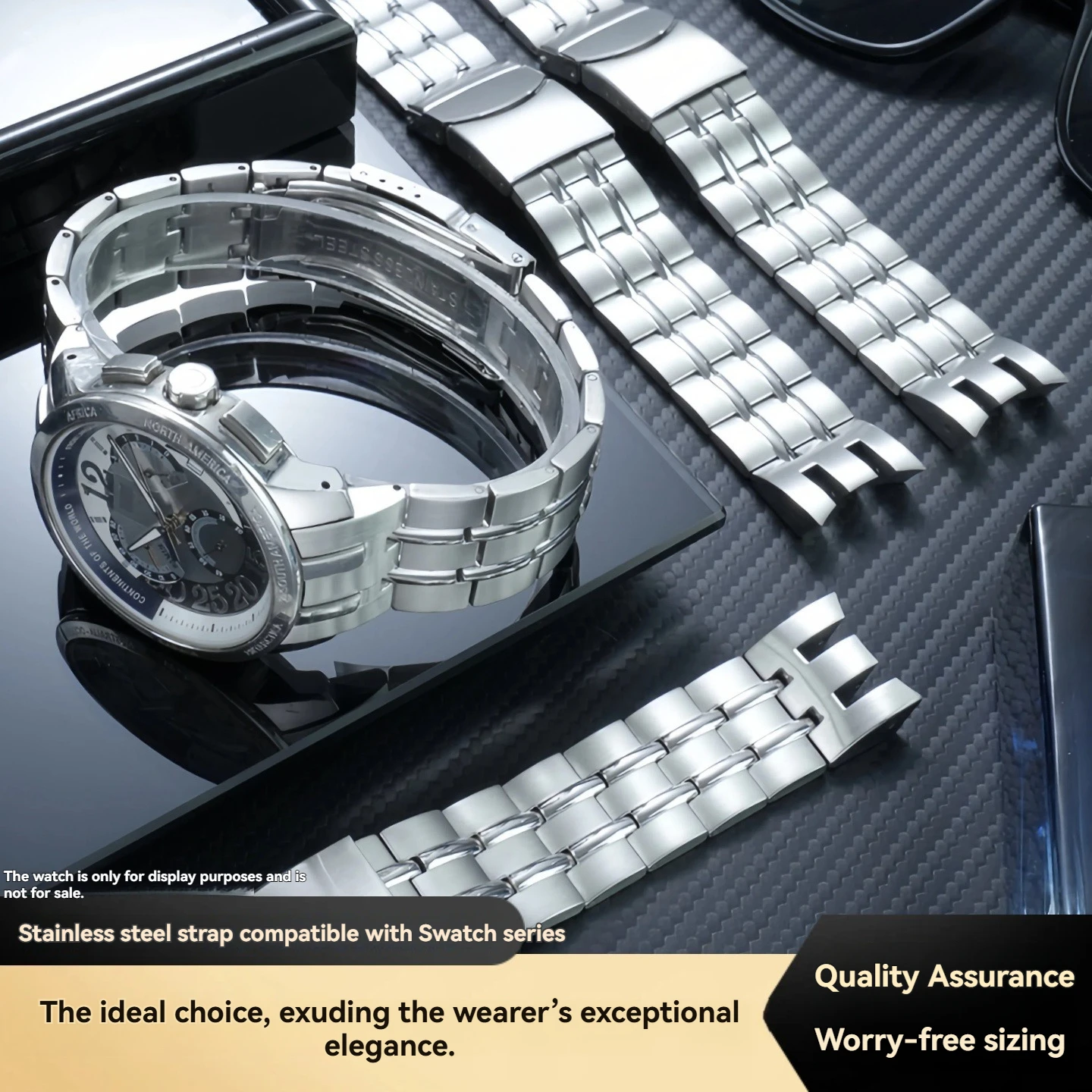 For Swatch YRS403/412/402G: Dedicated Watch Band, 21mm, Curved Notch, Stainless Steel Men's Metal Watch Strap Accessory