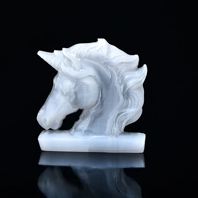 

Natural White Selenite Carved Unicorn Quartz Home Decor Crystal Unicorn Skull Light Magic Reiki Healing Gemstone Statue Gift1PC