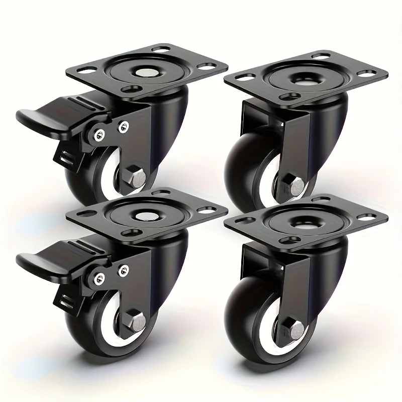 4Pcs Heavy Duty Swivel Caster Wheels With Brake Trolley Replacements Wheels Casters Rubber No Noise  Furniture Caster Hardware
