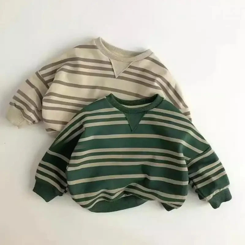 

Autumn New Children Casual Striped Sweatshirt Baby Long Sleeve O-neck Tops Boys Girls Loose Sweatshirt Kids Pullover Clothes
