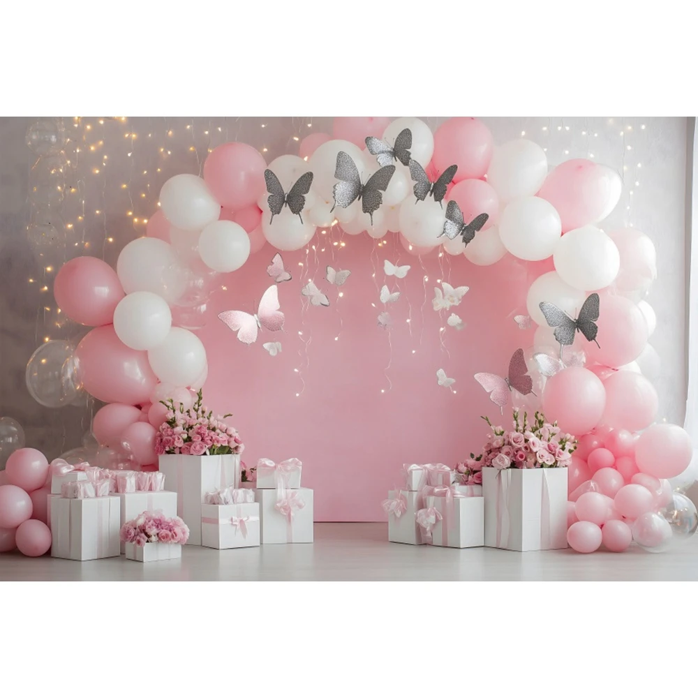 Boys Girls Birthday Party Photography Background Cake Smash Kids Portrait Decor Balloon Butterfly Castle Backdrop Photo Studio