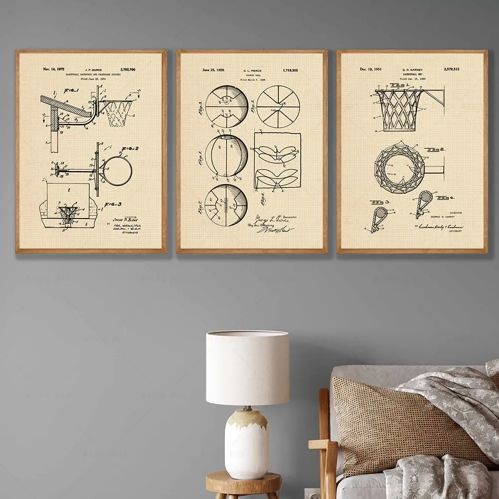 Basketball Patent Poster Prints Sports Basketball Gifts Basketball Hoop,Ball,Backboard Wall Art Canvas Painting Boys Room Decor