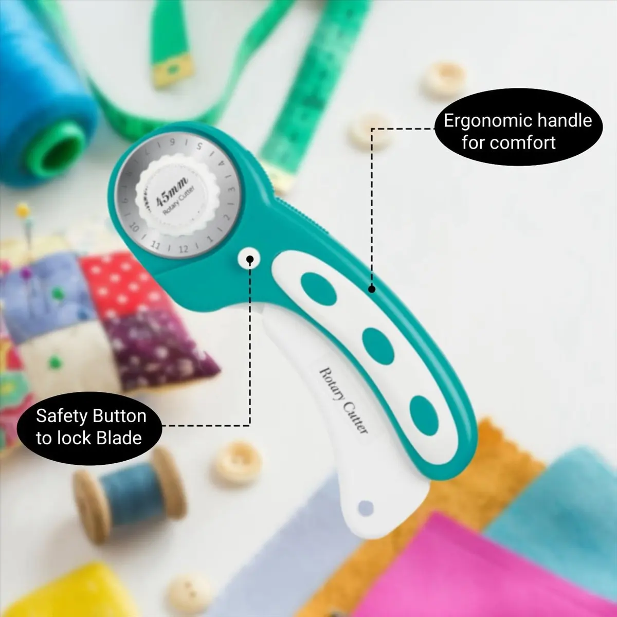 45mm Rotary Cutter for Fabric with 8Pcs Rotary Blades, Rolling Fabric Cutter Crochet Edge Skip Blade Perforating-A51M