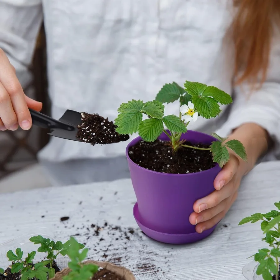 20 حزمة المزارعون البلاستيكية 4 بوصة أصيص زهور النبات مع صواني الشتلات الحضانة الأواني زارع زهرة الحاويات البذور الأواني للبذور #6