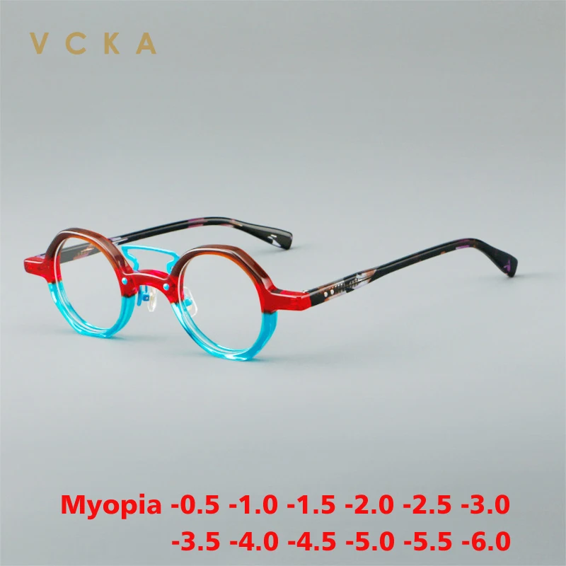 VCKA Round Acetate Myopia Glasses Frame Women Men 2025 New Fashion Vintage Optics Eyeglasses Prescription Eyewear -0.50 to -10