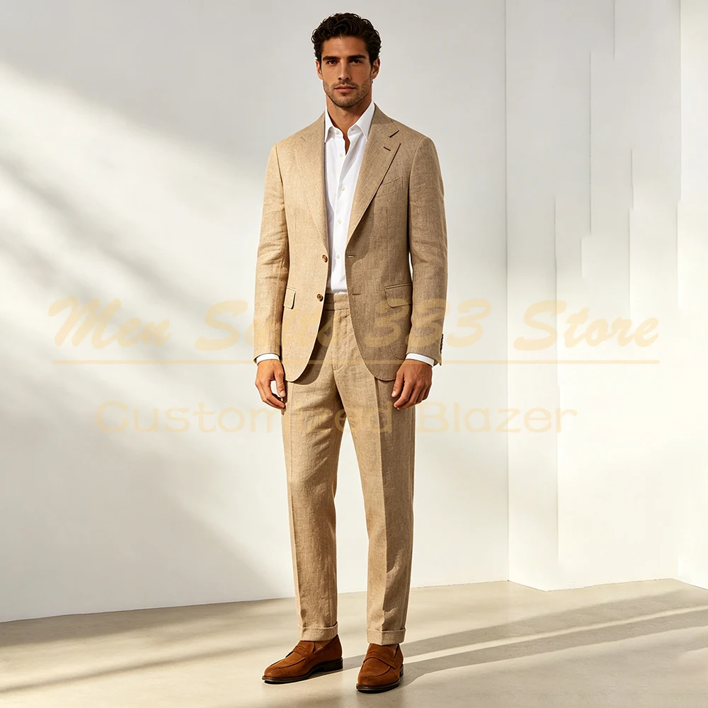 

Casual Men's Suits Elegant Wedding Linen Single Breasted Single Breasted Blazer Customized 2 Piece Jacket Pants Full Sets Blazer
