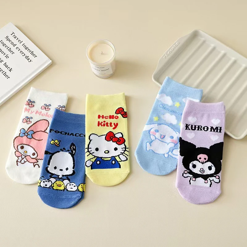 1Pair Kawaii Sanrio Hello Kitty Child Socks Kuromi My Melody Pochacco Cinnamoroll Short Socks Baby Socks