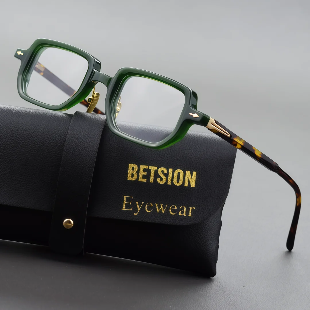 

BETSION Japanese Handmade Acetate Rectangle Eyeglass Frame Retro Vintage Thick Spectacles for Men And Women Eyewear #86003