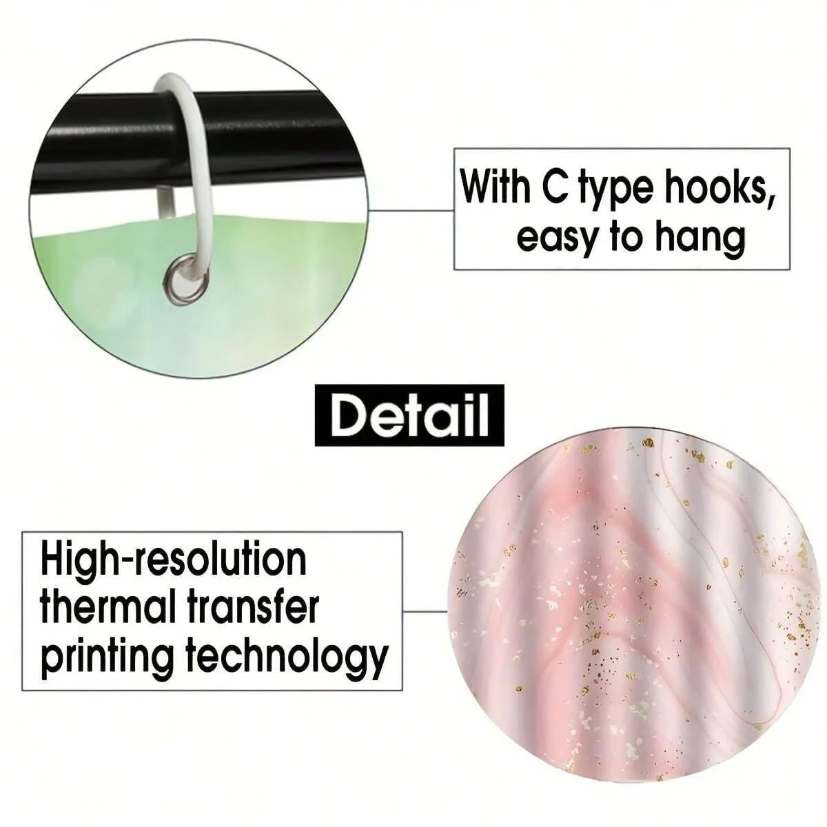 1pc Pink Marble Gilding Shower Curtain, Water-resistant Shower Curtain With Plastic Hooks, Bathroom Accessories,