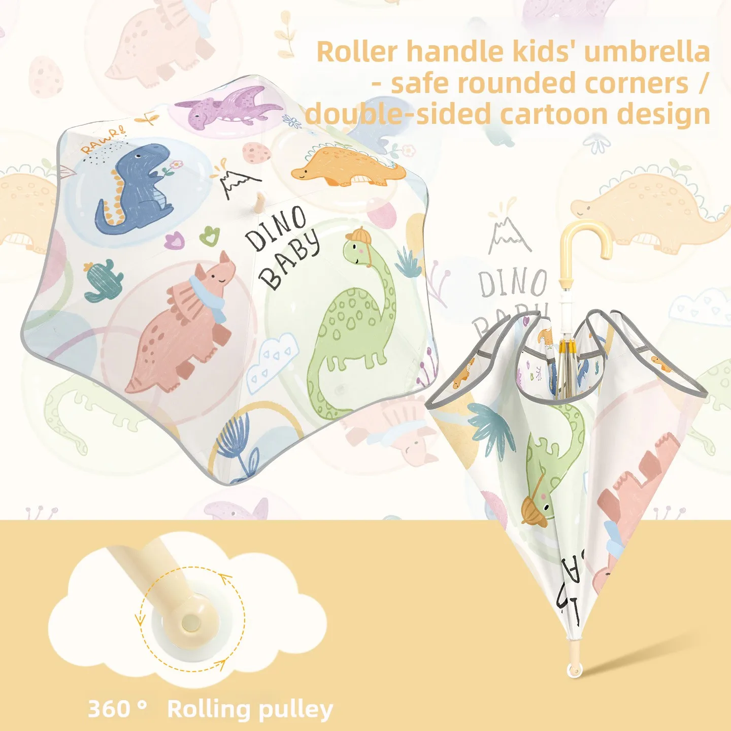 

Детский зонт с длинной ручкой, на колесиках, с резиновым покрытием, солнцезащитный, непромокаемый, для школы, для малышей, из полиэфирного волокна