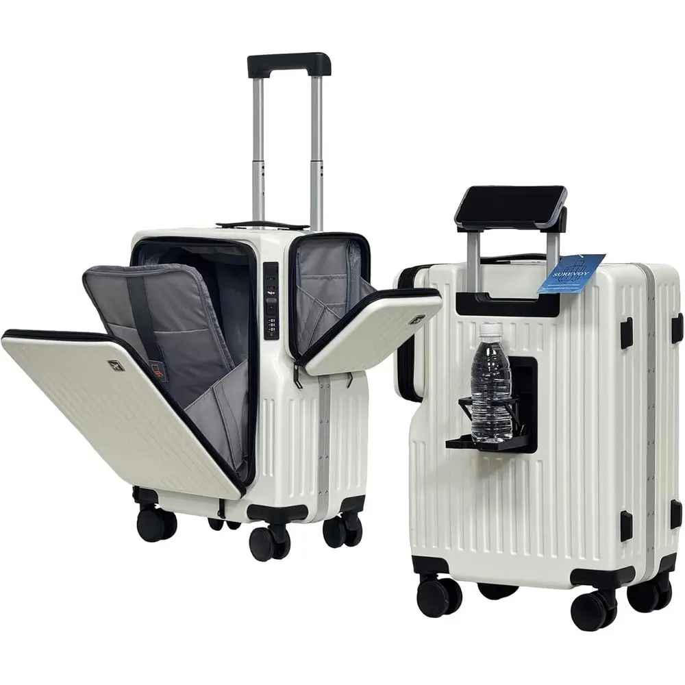 

20 Front-Access Carry-On Suitcase: Multi-Compartment, Lightweight, Collapsible Cup Holder, Hidden P Bracket, TSA Lock for Air Tr