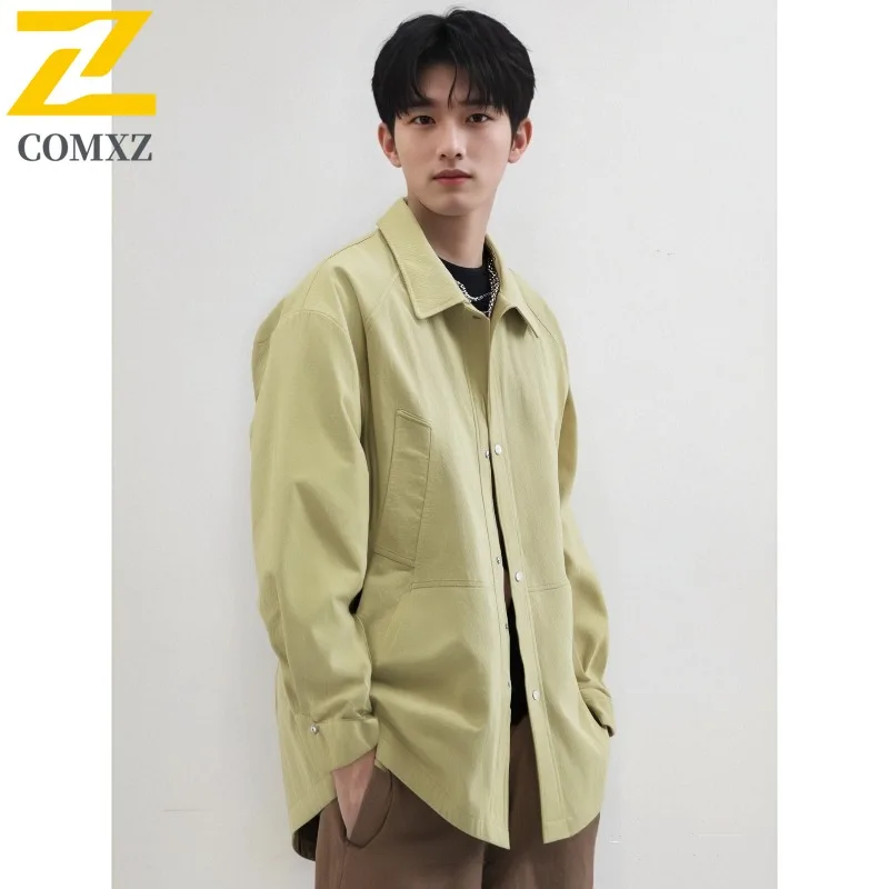 

COMXZ 2025 Men Long Trench Coat Jacket Notch Collar Loose Fit Big Size Windproof Casual Fashion Trendy Street Style windbreaker