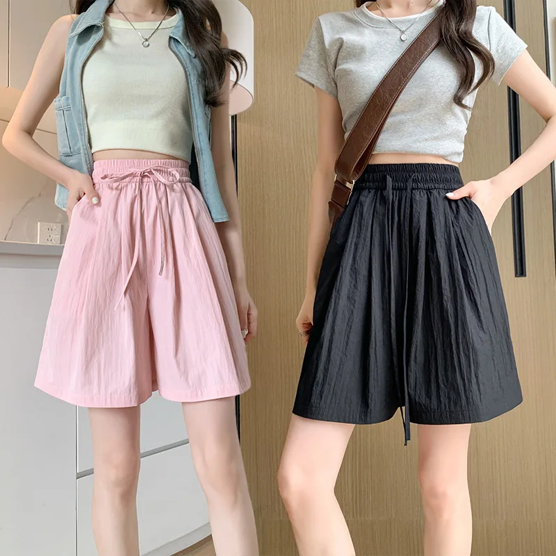 

Summer Thin Ice Silk Culottes For Women, Loose Slimming Casual Shorts, High-waist Drapey Wide-leg Mid-pants Aurola Shorts