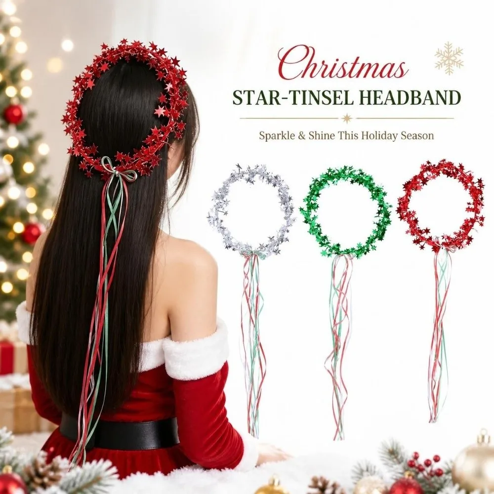 Shiny Christmas Headband Cute Korean Style Christmas Wreaths Headwear Sweet Funny Tassel Hair Accessory Festival Decor