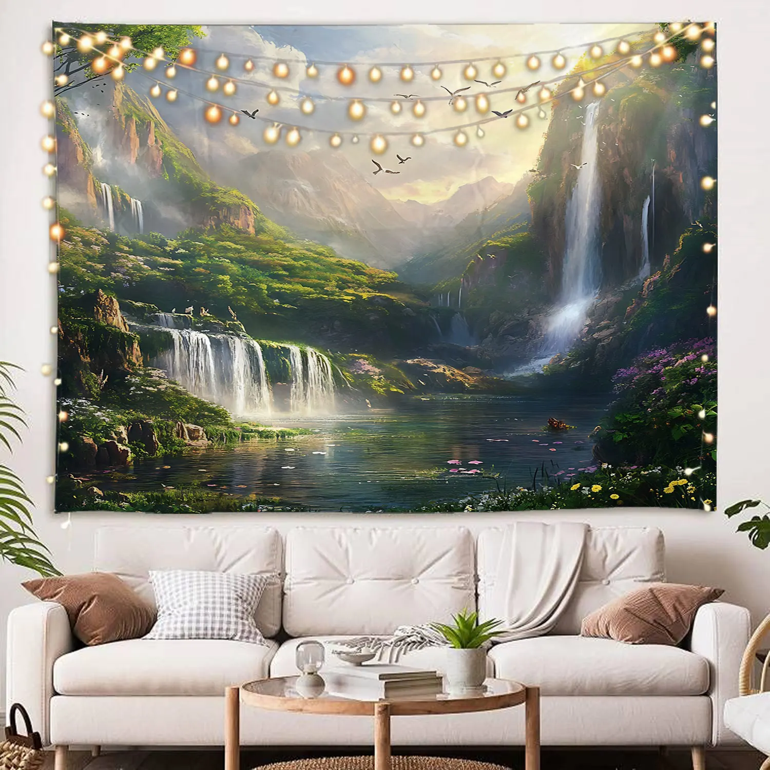 جميلة 3D شلال المناظر الطبيعية زخرفة الخلفية نسيج ديكور غرفة المعيشة المنزلي خلفية الديكور