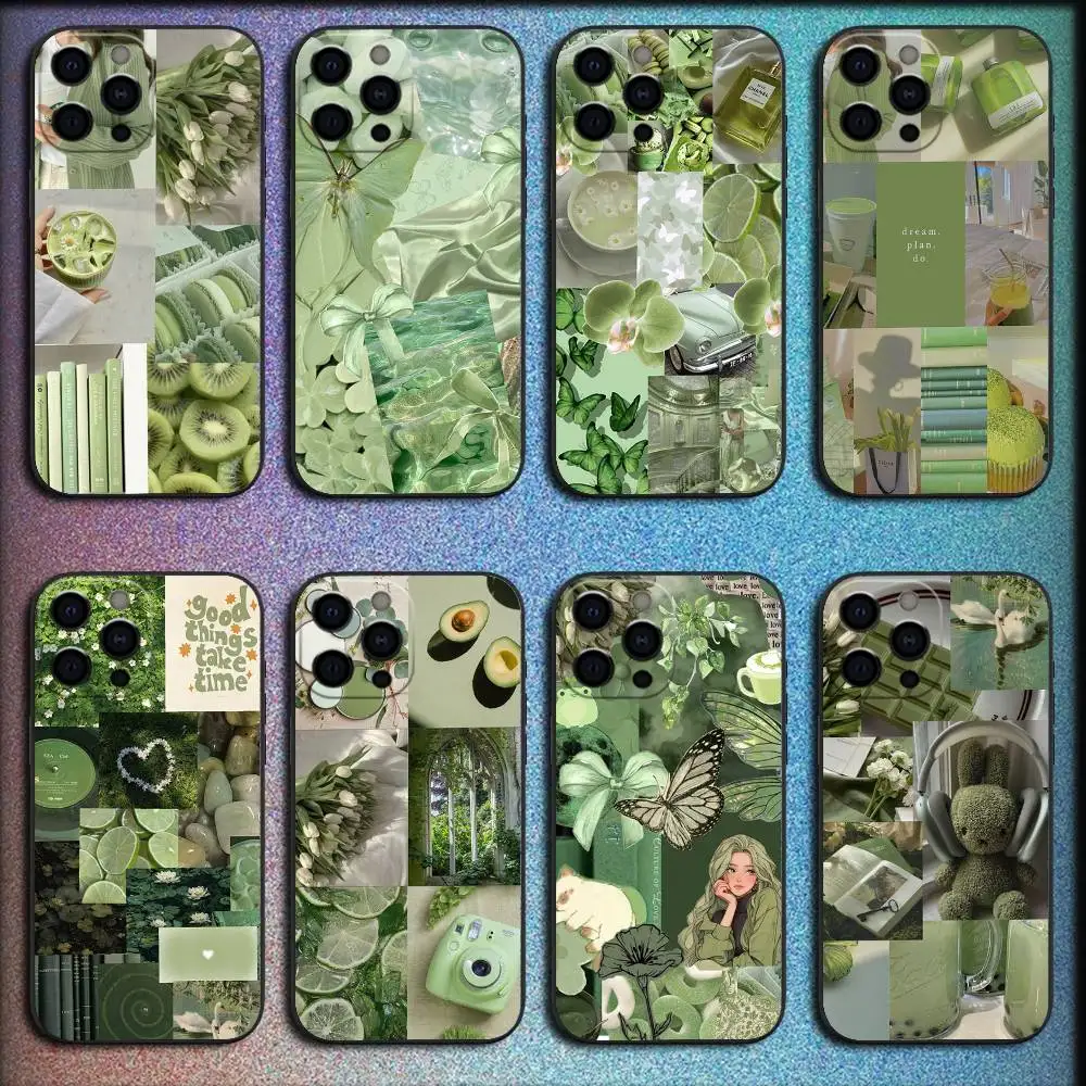 

Green Jigsaw Aesthetic Art Phone Case For iPhone 16,15,14,13,12,11,Pro,XS,Max,XR,Plus,E,Mini Shockproof Black Cover
