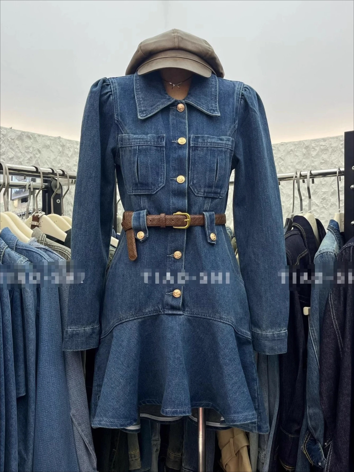 Vestido coreano Chic de cola de pez a la moda, vestido vaquero con cordones y cuello vuelto a la moda, vestidos elegantes de corte a para ir al trabajo
