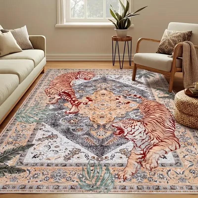 VIKAMA Vintage Bohemian Tiger Area Rug Soundproof and Dust-Proof Living Room Rug Indoor Area Carpet Home Decor Aesthetic Vintage