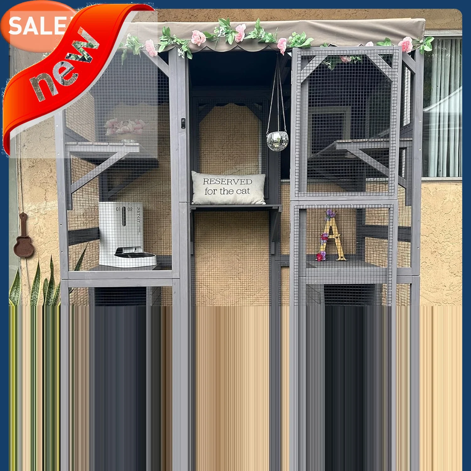 

Customizable-Cat House Outdoor Catio Kitty Enclosure With Super Large Enter Door,Wooden Cat Cage Condo Indoor Playpen With Platf