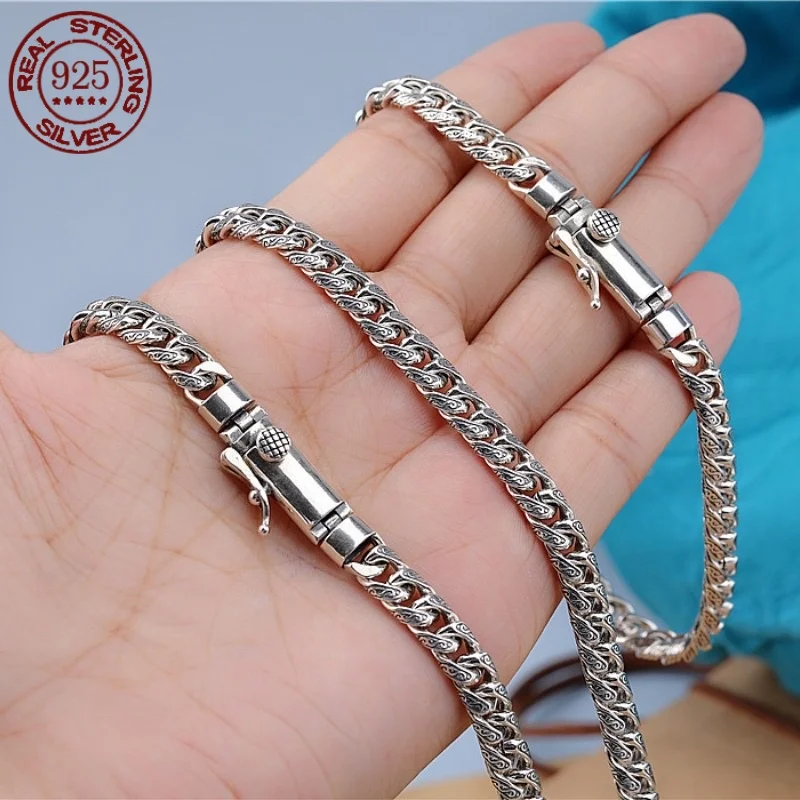 

New fashion 100% S925 Sterling Silver 8MM Cuban Necklace Men's and Women's Trend Personality Retro Jewelry Hip Hop Necklace
