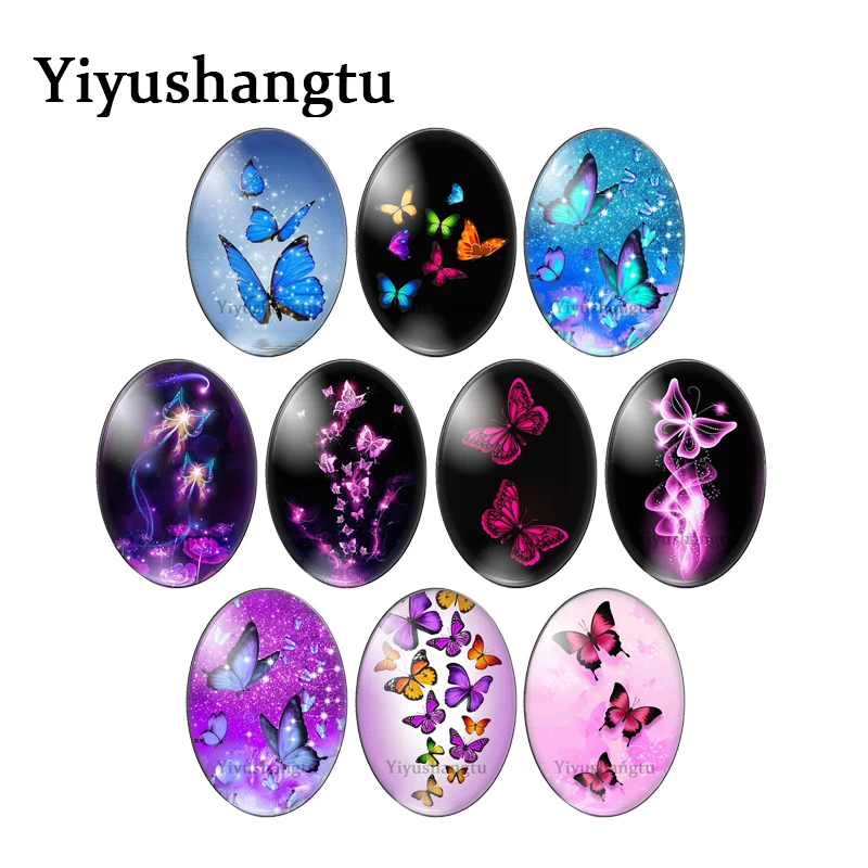 

Beautiful colorful butterflies flying dance 13x18mm/18x25mm/30x40mm Oval photo glass cabochon flat back Making findings