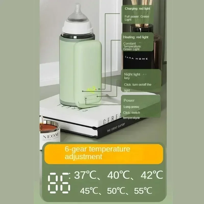 Rechargeable Baby Bottle Warmer 6Heat Level Multifunction Breast Milk Warmer Accurate Temperature Control Baby Bottle Heat
