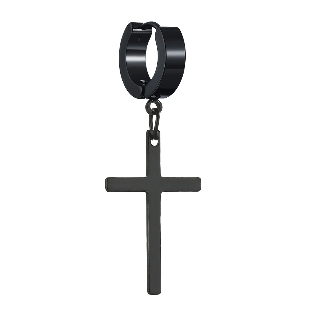 1PC Women Men's Stainless Steel Dropping Earrings Piercing Black/Silver Color Cross Gothic Punk Rock Style Pendientes Mujer Moda