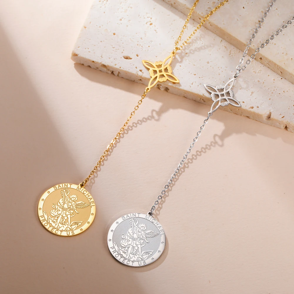 Dawapara Saint Michael Archangel Pendant Witch Knot Necklace Religious Protection Amulet Stainless Steel Jewelry view 4