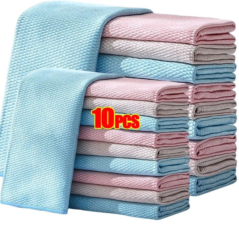 1-10PCS Wipe Towel Kitchen Efficient Anti-Grease Washing Car Glass Mirror Dish Rags Polyester Clean Cloths Home Cleaning Tools