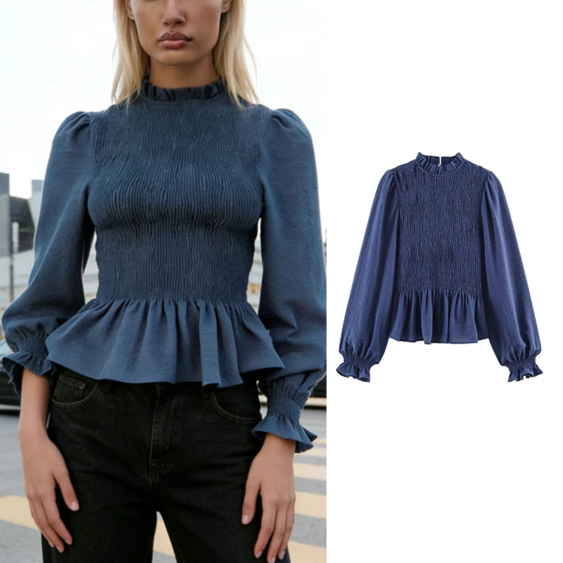 

Shirts & Blouses Spring Women's 2026 New Elastic Tight-fitting Elegant Long-sleeved Blouses Tops Unique Young Women Joker Shirts