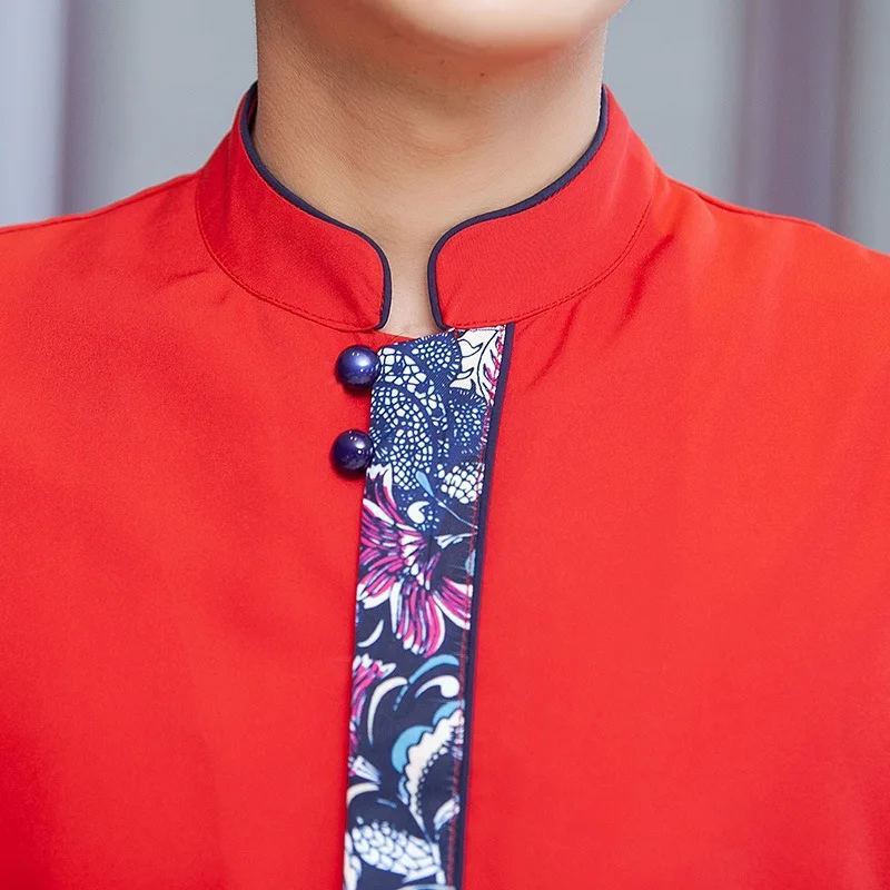 Uniformes de trabalho do hotel outono inverno feminino pote quente restaurante churrasco casa chá estilo chinês garçom manga longa unisex