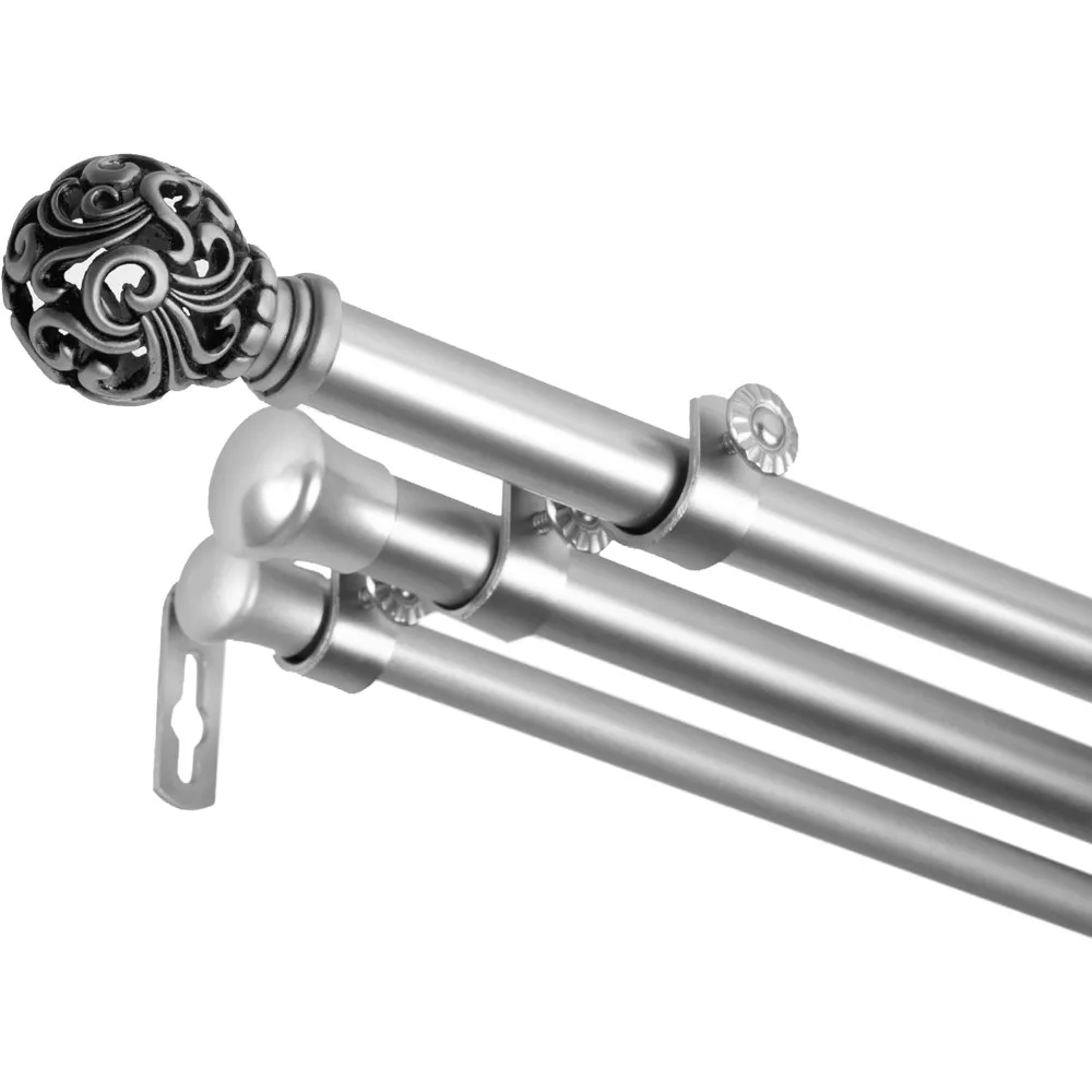 قضيب ستارة ثلاثي على الطراز الباروكي، قابل للتعديل من 66 إلى 120 بوصة، لمسة نهائية من النيكل الساتان #2