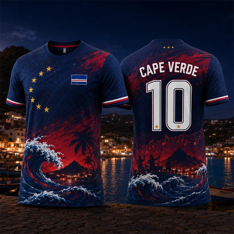Fashion Cape Verde Flag Graphic Football Jersey For Men Summer Trendy 3D Printed Sports T Shirts Loose Quick Dry Soccer Tees