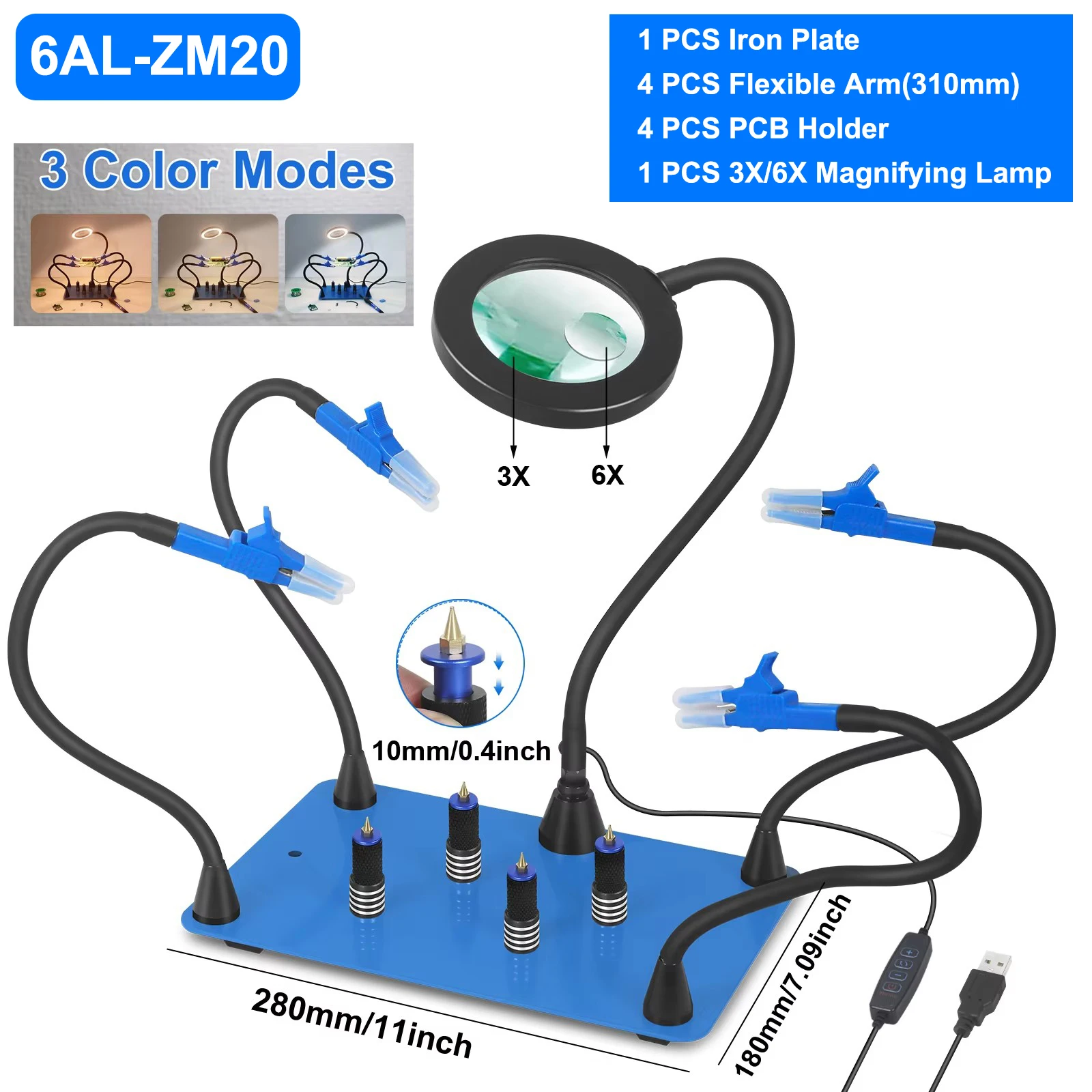 

NEWACALOX Helping Hands Soldering Station Strongly Magnetic Based Flexible Arms With 3~6X Magnifier For PCB Electronics Repair