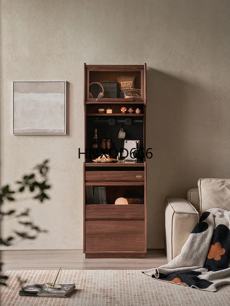 Black walnut wall household small apartment storage high cabinet tea cabinet