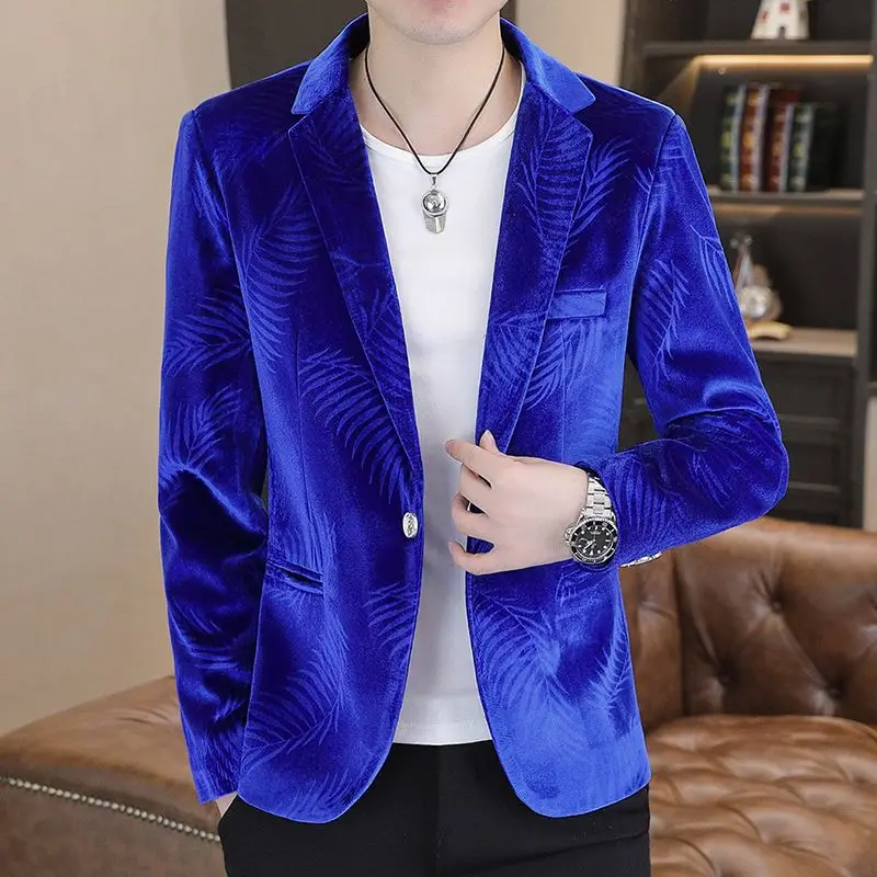 2-B6  Men's suits spring and autumn youth Korean style casual handsome new stylsonality gold velvet slim men's small suit jacket