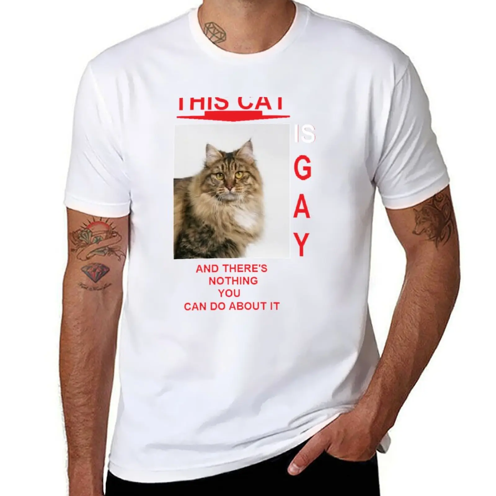

this cat is gay and there's nothing you can do about it. T-Shirt man t shirt summer t shirts for man cotton soft T-Shirt