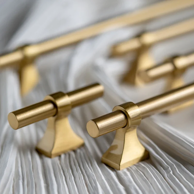 

Luxury Satin Brass Furniture Handle Solid Brass Kitchen Cabinet Pull T Bar Handle for Bedroom Vintage Handle