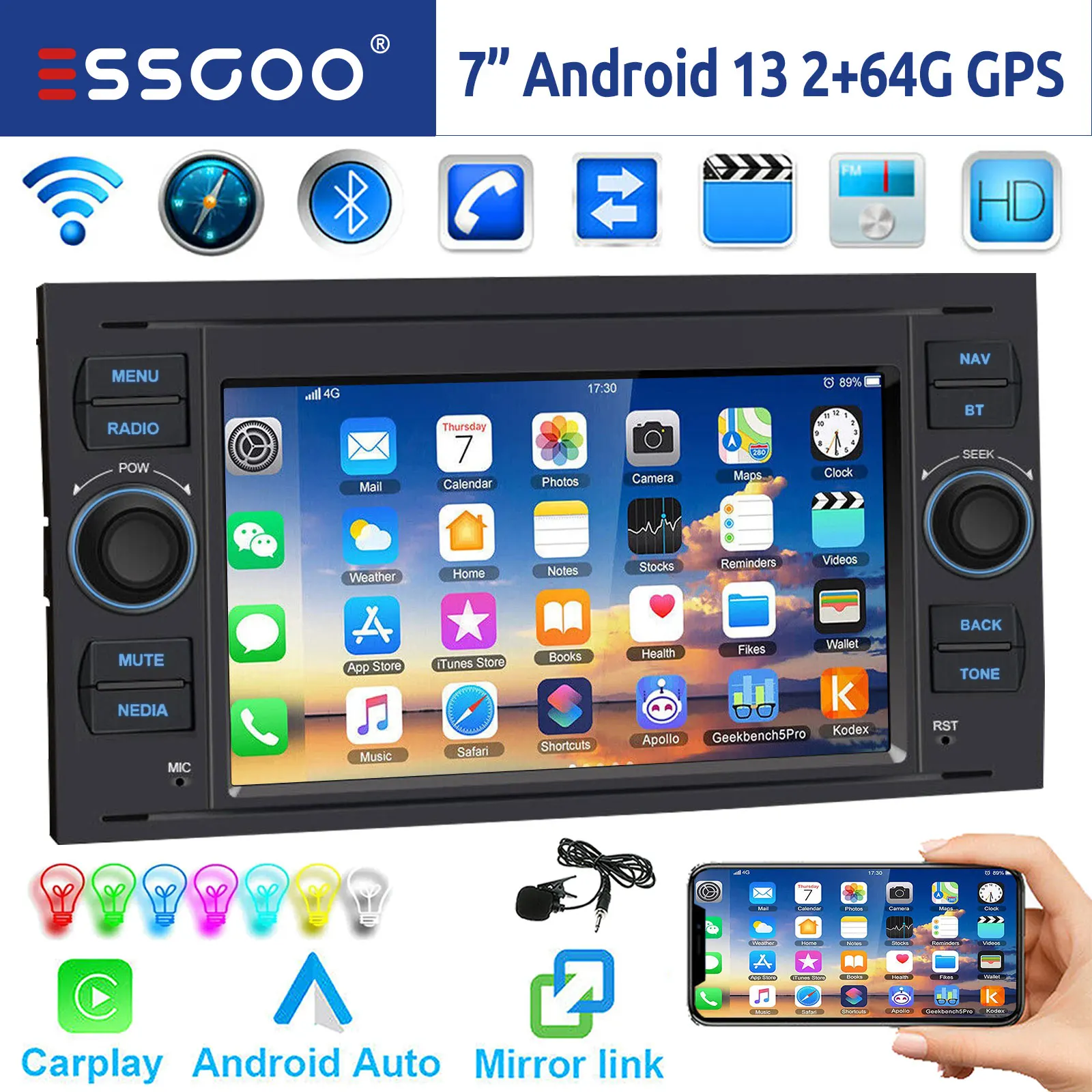 DAB For Ford Transit MK7 Fiesta Fusion Kuga C/S-Max Galaxy Android 13 2+64G Apple Carplay Android Auto Car Stereo GPS WIFI RDS