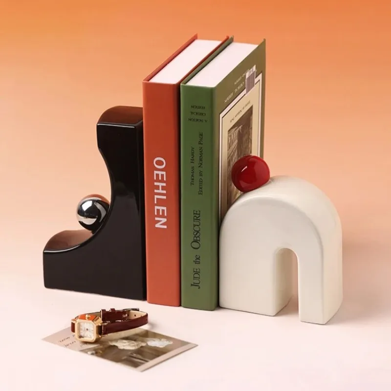 

Geometric Dopamine Bookend Set Vintage Designer Sculpture for Study Shelf Memphis Style Decor or Artistic Bar Display