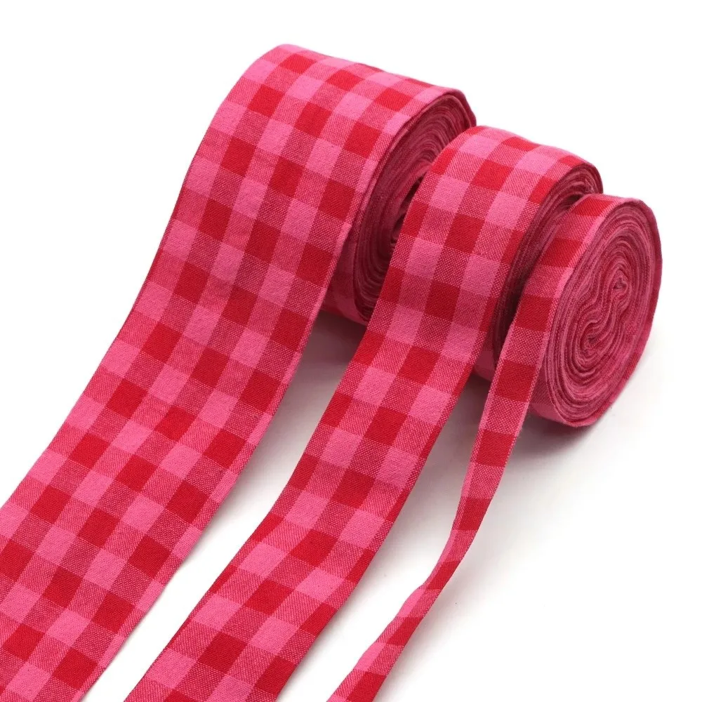 5 Yards 5 Yards Length Gingham Plaid Ribbon Pink Red Color 1/3/5cm Width DIY Hair Bow Ribbon Double-Sided Design Woven Fabric