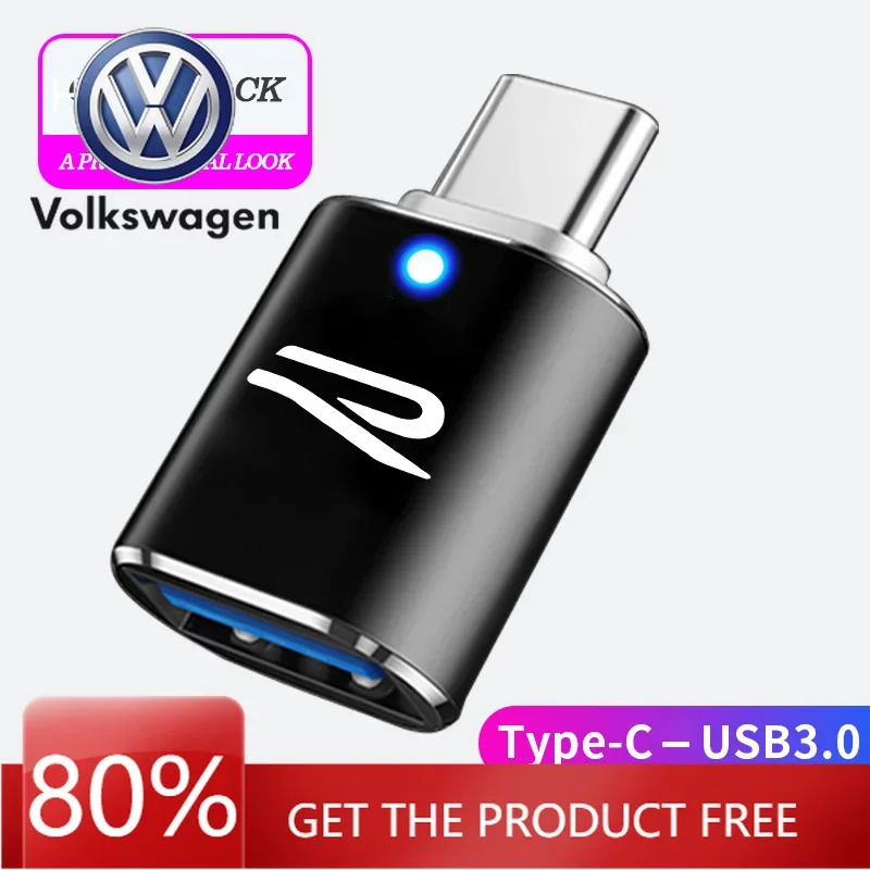 

For VW Volkswagen Jetta MK5 Golf New Car Type-C To USB 3.0 Interface Mini Converter Charging Adapter New R logo for VW Volkswage
