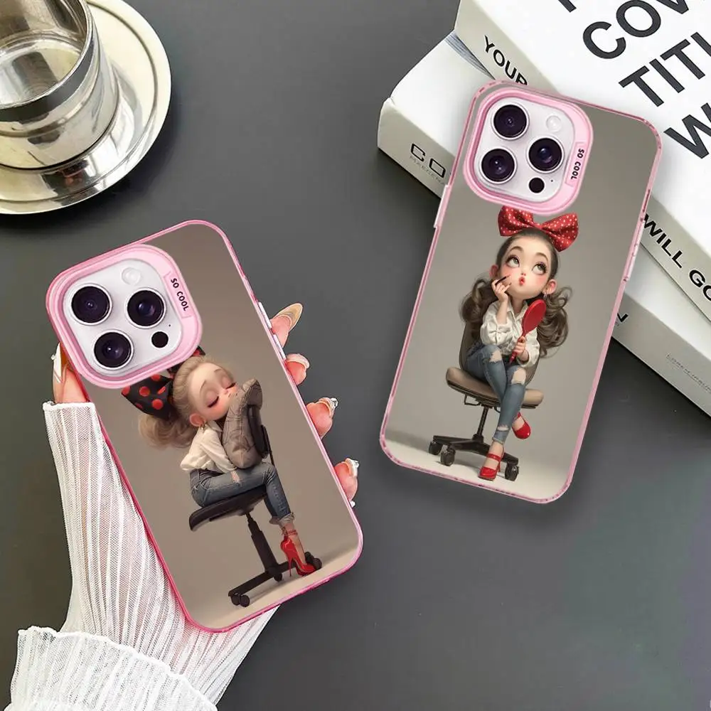 

Cute Bow Girl Phone Case For iPhone 16,15,14,13,12,11,Mini,Pro,MAX Pink Matte Shockproof Cover