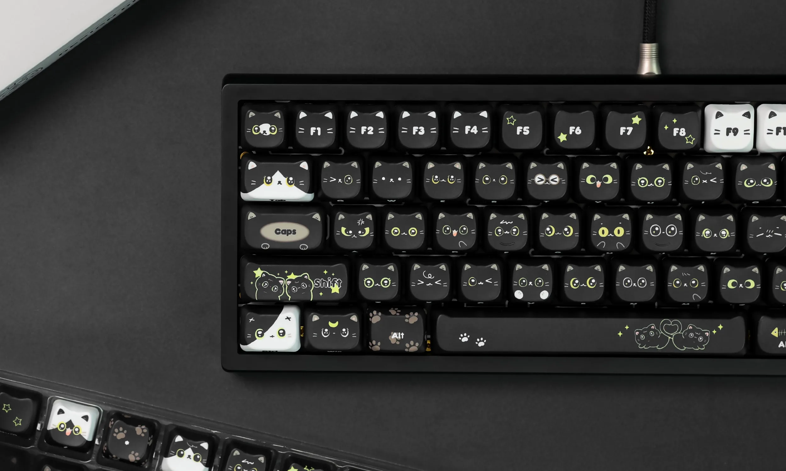 Black Cat PBT Keycap 5 Sides DYE-SUB MOA Profile Customized Keycaps For Cherry MX Switch Gamer Mechanical Keyboards